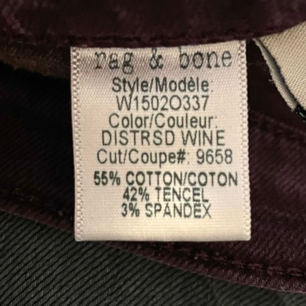 Rag & Bone Wine Distressed Skinnies - Picture 9 of 10
